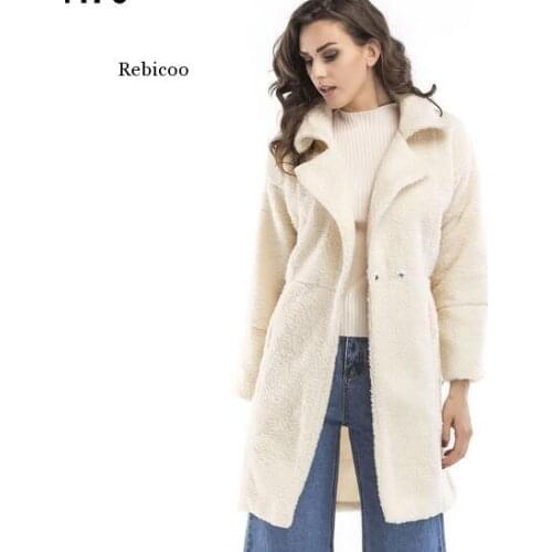 Autumn and Winter New European and American Womens Plush Long-Sleeved Long Coat