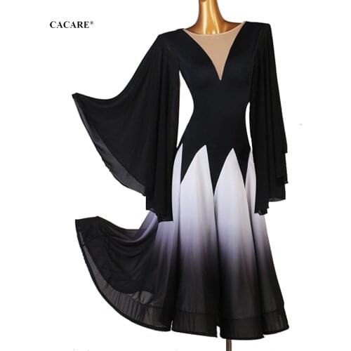 Ballroom Dance Competition Dresses Women Waltz Dress Standard Dancing Wear Costume Customize D0826 Puff Sleeve Applique Big Hem
