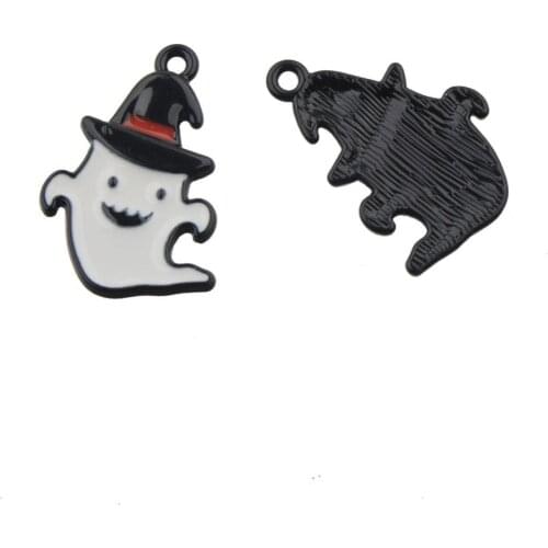 Hallowmas Charms Pendants Specter 24x17mm Enamel Black Tone Hat Holiday Earring Punk Handmade DIY Jewellery Accessories 10pcs