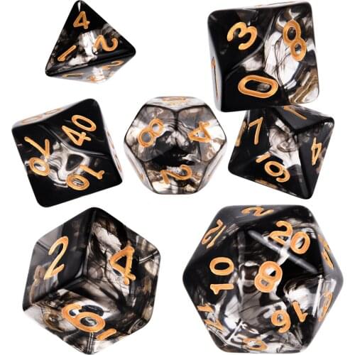 DND Polyhedral 7-Die Semi-transparent Dice Complete Set of D4 D6 D8 D10 D% D12 D20 for TRPG