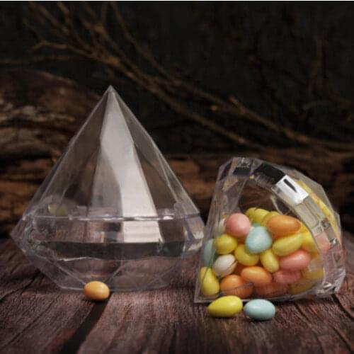 Transparent Diamond Shape Candy Box Clear Plastic Container Box For Wedding Party Home Decor Baby Shower Favors S/L Size
