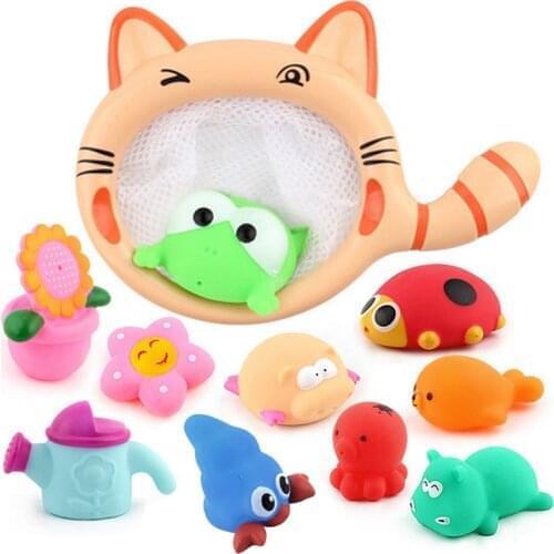 Fishing Toys Network Bag Pick up Toy Kids Soft Rubber Animals Summer Swimming Play Water Bath Doll Water Spray Bath Toys