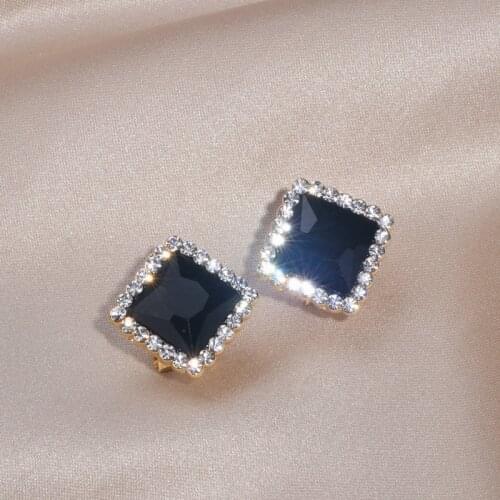 Elegant Geometric Square Stud Earrings For Women Classic Red Green Black Big Crystal Earring Fashion Wedding Jewelry Accessoires