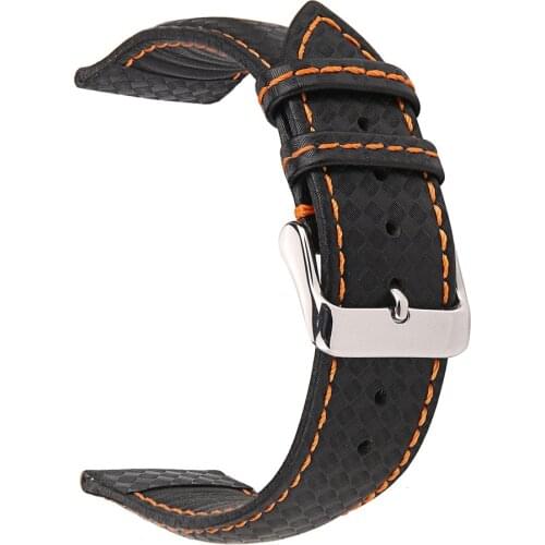 BEAFIRY 20mm 22mm Orange Stitching Carbon Fiber Black Genuine Leather red blue orange Watch Band Strap sport