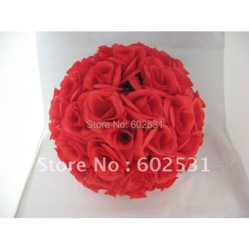 SPR 15pcs/lot Red rose ball wedding flower decoration-kissing ball-25cm table centerpiece artificial flower decorative