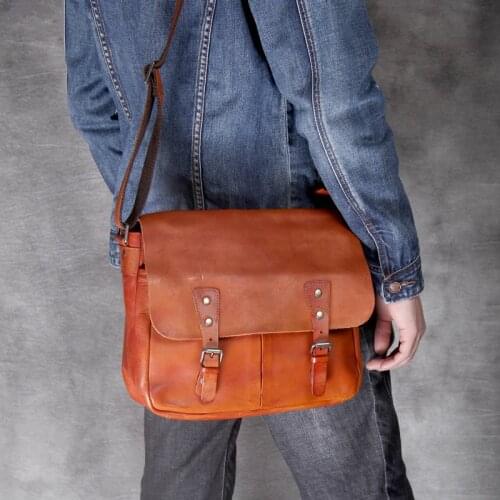 Bag Men Shoulder Crossbody Bag Male Messenger Bag Casual Vegetable Tanned Leather Schoolbag First Layer Cowhide Retro Classic