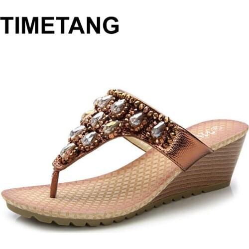 TIMETANG Bohemia Crystal band clip toe wedges sandals women flip flops shoes woman rhinestones slingback slip on gladiatorsandal