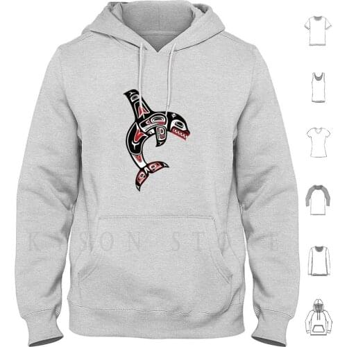 Pacific Northwest Native Orca Killer Whale Hoodies Long Sleeve Orca Killer Whale Totem Northwest