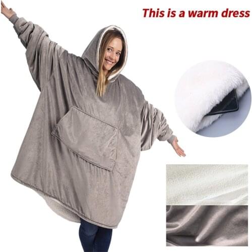Thick Winter Adults Sofa Warm TV Blanket Wearable Outdoor Hiking Hooded Sweatshirt Blanket Warm Hoodie TV Blankets With Pocket
