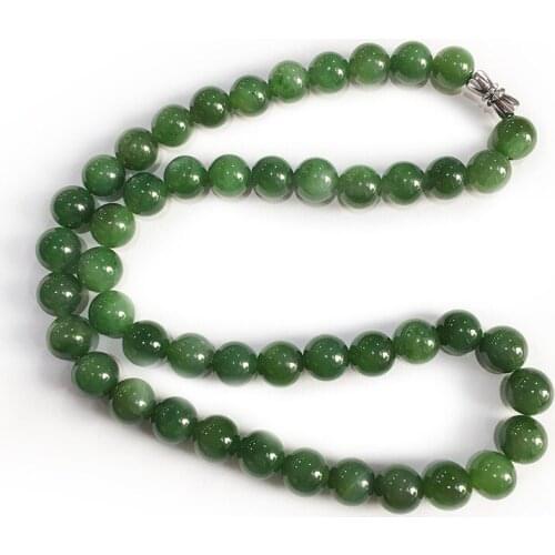 Fine Green Hetian Natural Stone Necklace Beads chain Necklace Lucky for Women New Year Gift Simple Stone Necklace Jewelry