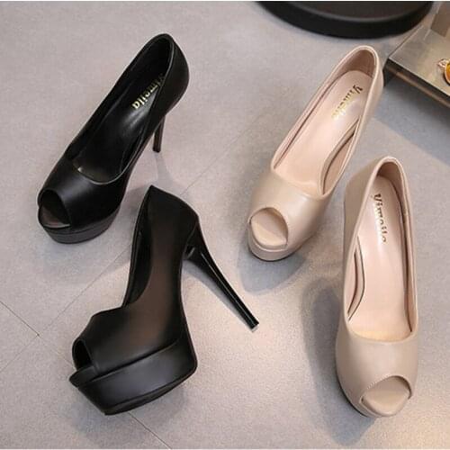 Trendy peep toe shallow women sandals 14 cm high heels shoes European platform creepers slip on pumps microfiber thin heel shoes