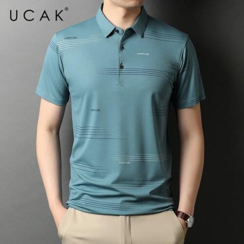 UCAK Brand Classic Turn-down Collar Cotton T Shirt Men Clothes Summer New Fashion Tops Streetwear Casual Soft Tshirt Homme U5478