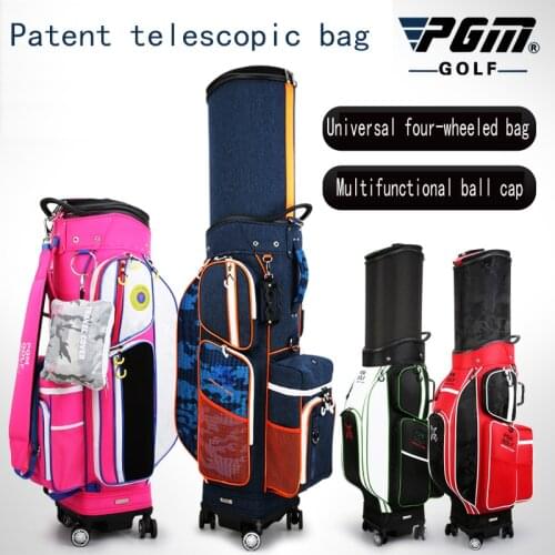 Upgraded Version PGM Golf Bag Men Women Universal Four-wheeled Flat Push Air Transport Telescopic Bag with Soft Hat High Quality