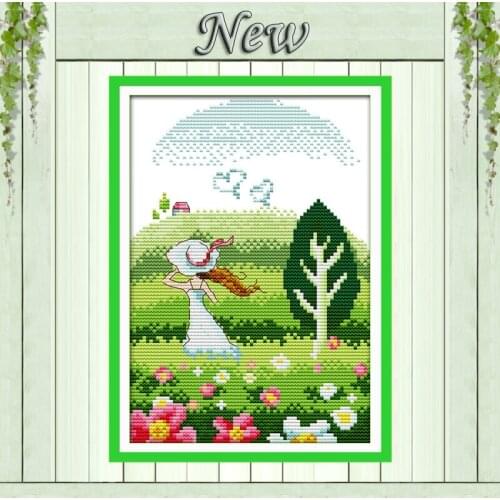 Spring Is coming girl tree flower paintings counted printed on canvas DMC 11CT 14CT kits Cross Stitch embroidery needlework Sets