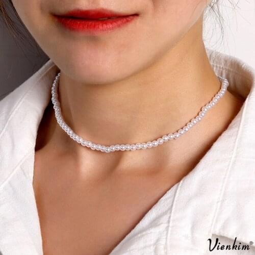 Vienkim Vintage Pearl Necklace For Women Fashion Coin Pendants Necklaces New Simple 2020 New Portrait Pearl Chokers Jewelry Gift