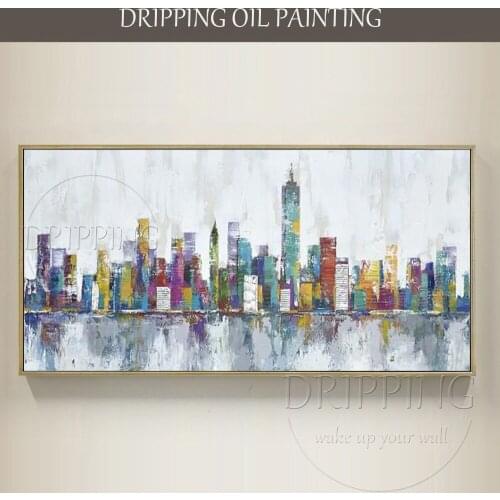 Top Artist Hand-painted High Quality Beautiful Wall Art New York Skyscrapers Oil Painting Abstract Colorful City Oil Painting