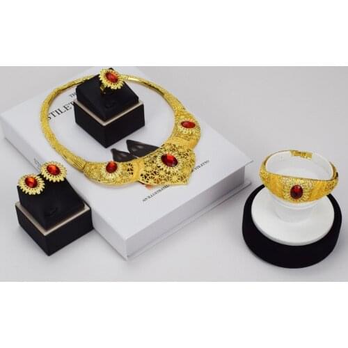 Sakura Love Africa Jewelry Set Bride Fashion Dubai Gold Bracelet Necklace Glamour Woman Earrings Morocco Banquet Wedding Gift