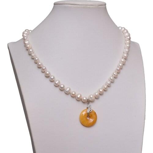 Yellow Pendant 24*6mm Natural White Pearls 8-9mm Size For Diy Handmade Necklace 18inch Fit Ladies Gifts H592