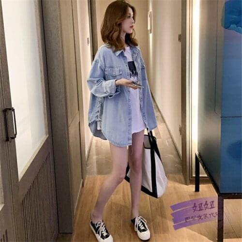 Womens Clothing Denim Shirt Womens Blusas Spring and Autumn Korean Version Loose Outer Wild Denim Jacket Tops 2020 New J020
