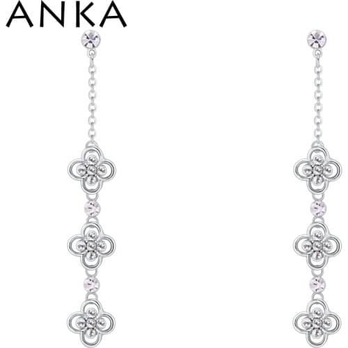 ANKA Flower Rhinestone Tassel Long Earrings For Women Rhodium Plated Korean Drop Trendy Hoop Earrings Jewelry 2020 #135737