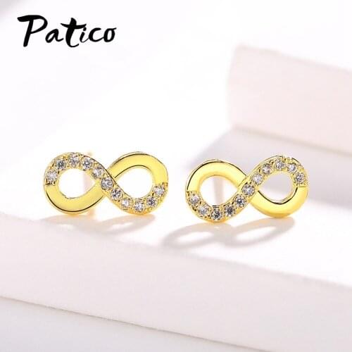 New Statement 925 Sterling Silver Cubic Zirconia Letter Shape Letter 8 Piercing Stud Earrings For Women Jewelry Gift