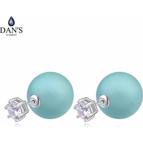 DANS ELEMENT Big Brand AAA Zirconia White Gold Color Simulated Pearl Fashion Ball Stud Earrings For Women Gift 113755Green
