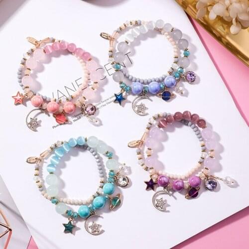 YADA ins Planets Universe Star&moonBracelets&Bangles For Women Double beads Bracelets Charm Crystal Jewelry Bracelet BT200346