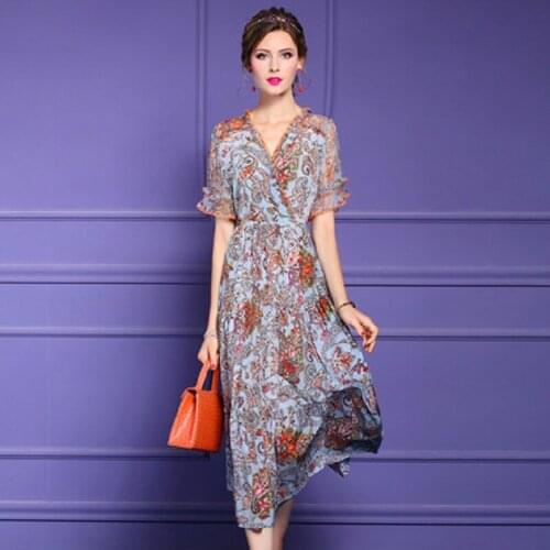 Print Floral A-line lady silk dress 2021 New sweet young dress womens summer age reduction Retro Simplicity beauty lace skirt