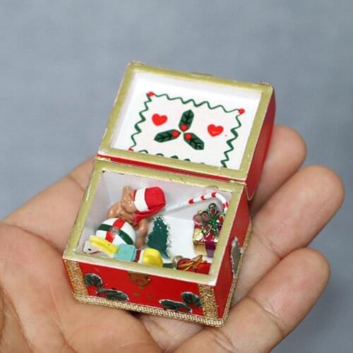 1/12 Mini Wooden Sleigh Gift Box Model DIY Christmas Landscape Dollhouse Decor Toys Kids Montessori Antistress Toys for Children
