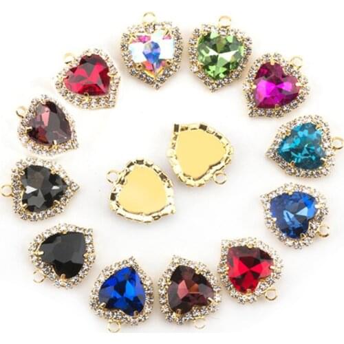10pcs Crystal Rhinestone Heart Charms Necklace Pendant for DIY Jewelry Making fits Earring Bracelet Making Findings Accessories