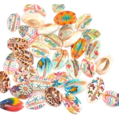 10pcs Loose Colorful printing flower Natural Shell Beads for jewelry making DIY TRS0343