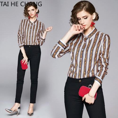 2019 New Tops Summer Fashion Retro Casual Shirt Long Sleeve Print Vintage Work Office Blouses Shirts Women
