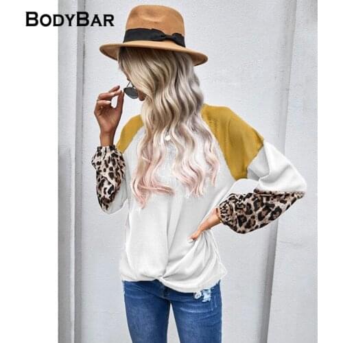 2021 Causal Leopard Patchwork Pullover Autumn O-neck Oversized Ladies Top Loose Full Sleeves Spring T Shirt Bottoming Tops S-2XL