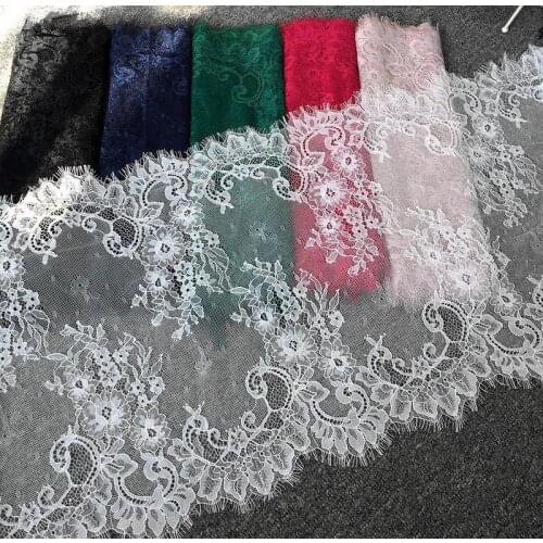 3 Meters 38cm Wide French Chantilly Lace Off White Floral Embroidered Lace Trim With Scallop Eyelash Edge On Both Sides