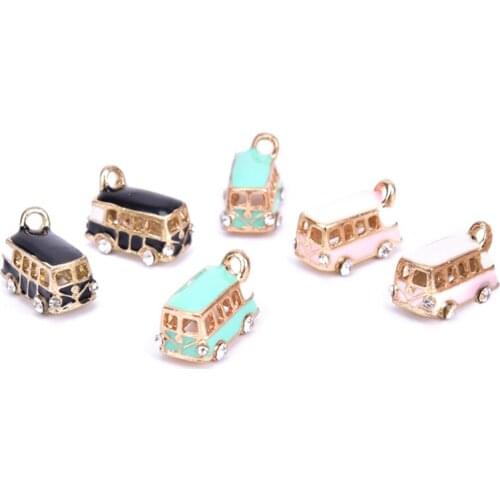 5PCS Lucky Happiness Bus Charms Enamel Pendant Oil Drop DIY Bracelet Earrings Necklace Charms Jewelry Findings