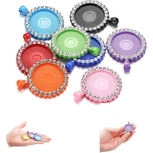 5pcs/Lot 25 mm Alloy Diamond-Bordered Cameo Cabochon Setting Crystal Charm Pendant Base For DIY Jewelry Gift Making Accessories