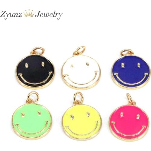5PCS, Boho Colorful Enamel Necklace Pendant Earring Charm for Bracelets Jewelry Making Smiley Face Collier Simple Pendants