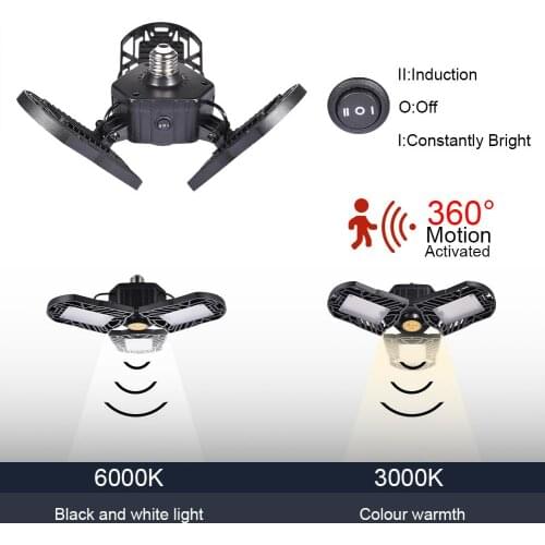 60W 80W Radar sensor Led Garage Lighting Deform Industrial Lamp 85-265V E27 Led High Bay Light Workshop Parking Warehouse Lights