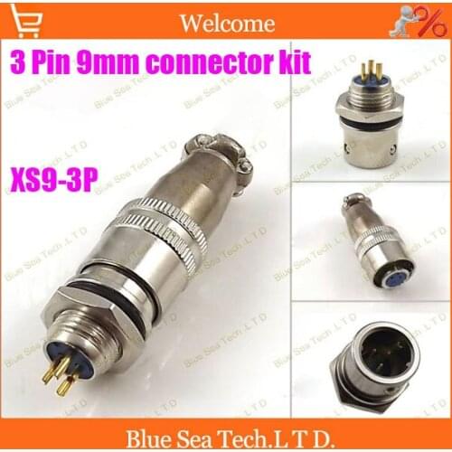 Free Shipping 10 sets=20pcs 3 Pin 9mm Male & Female mic circular connector kit XS9-3P Socket+Plug,Aviation plug interface