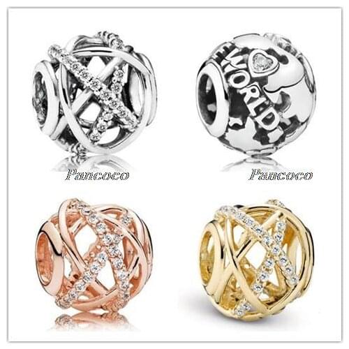 925 Sterling Silver Bead Charm Openwork Rose Galaxy With Crystal Bead Fit Women Pandora Bracelet & Necklace Diy Jewelry