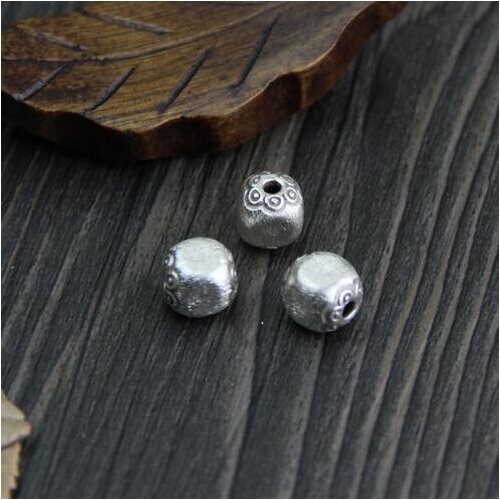 Handcrafted Thai 925 Silver Beads Thailand Sterling Silver Flower Beads Pure Silver Jewelry Finding Square Beads DIY Bracelet