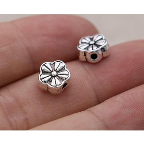 40PCS Tibetan Silver Plated Flower Loose Spacer Beads for Jewelry Making Bracelet Necklace DIY Craft Findings 9mm