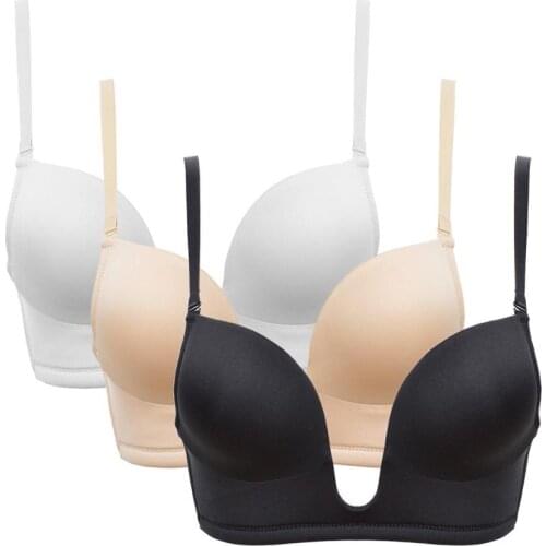 Vgplay Triangle Cup Women Bra Padded Push Up Bras for Women Deep Plunge Underwear Backless Transparent Straps Brassiere