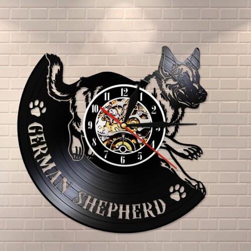 Vinyl Record Timepiece Shepherd Yeti Dog Breed Home Decor German Shepherd Laser Cut Longplay Wall Clock Silent Move Wall Watch