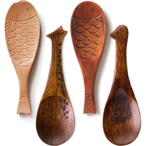 Wooden Fish-shaped Rice Spoon Hand-carved Creative Rice Spoon Gift Wooden Spoon Coffee Tea Wood Cup