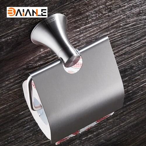 Stainless steel Cover Toilet Paper Holder Brushed Roll Paper Hanger with Cover Modern Bathroom Product Wall Mount