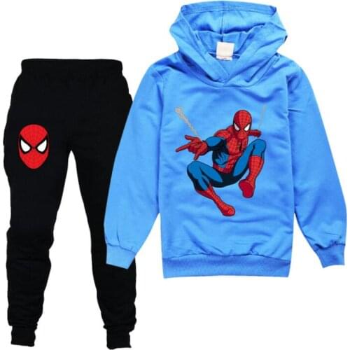 Disney Spiderman Boys Clothing Sets Cotton Sport Suit Children Cosplay Costume Hoody + Pants set Kids Tracksuit Clothes