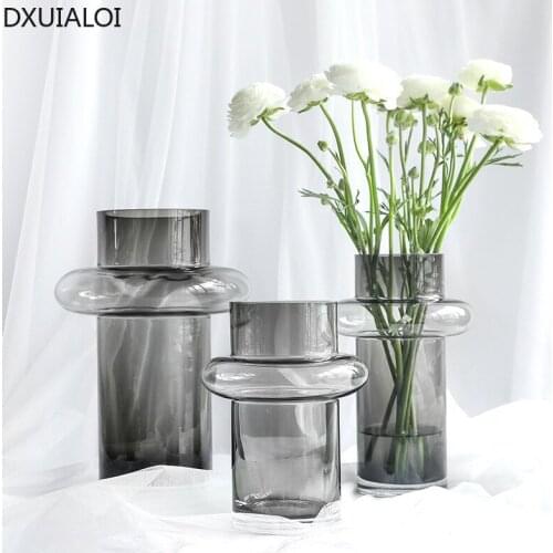 DXUIALOI European Simple Cylindrical Glass Transparent Vase Decoration Home Living Room Flower Arrangement Vase Decoration