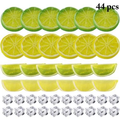 44 Pcs Simulation Lemon Slice Artificial Fake Lemon Block Acrylic Clear Square Ice Cube Decor For Wedding Party Shooting Props