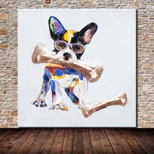 Mintura Frameless Painting Hand Painted Animal Dog Oil Paintings On Canvas Wall Art Picture For Living Room Home Decor Artwork